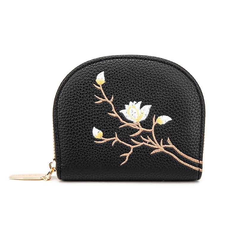 Large Capacity Semicircular Embroidery Id Card Holder - Coffee