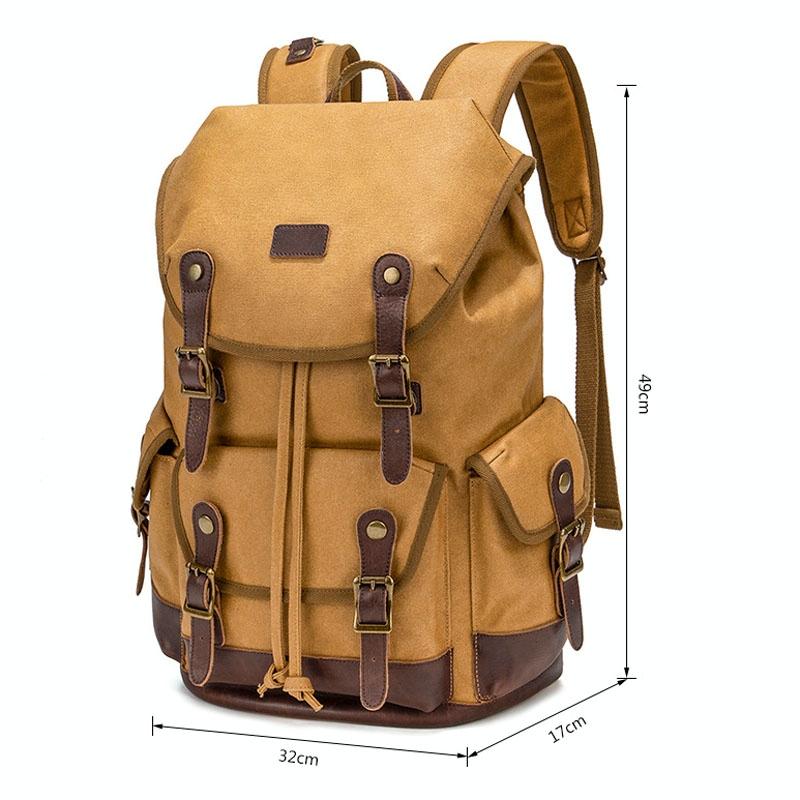 Travel-ready Retro Canvas Backpack - Spacious Design - Yellow