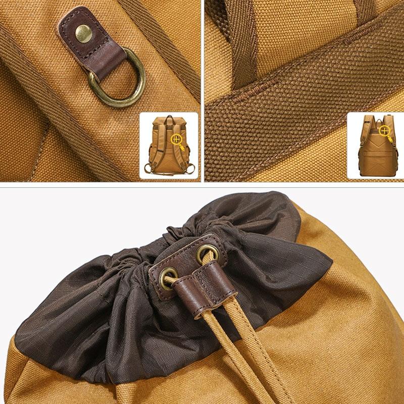 Travel-ready Retro Canvas Backpack - Spacious Design - Yellow
