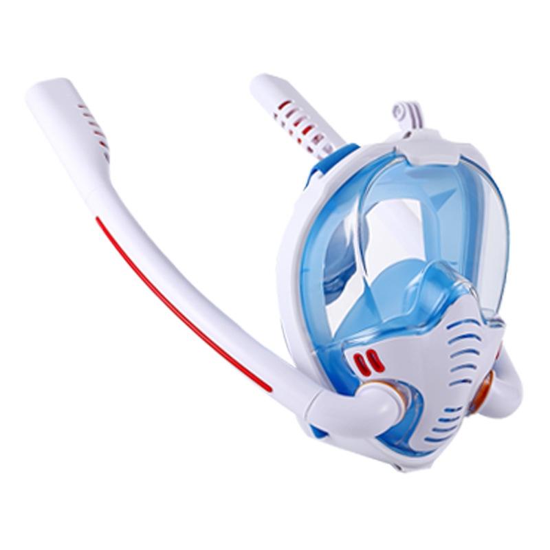 Full Dry Silicone Diving Mask for Adults - Double Tube - White/Blue