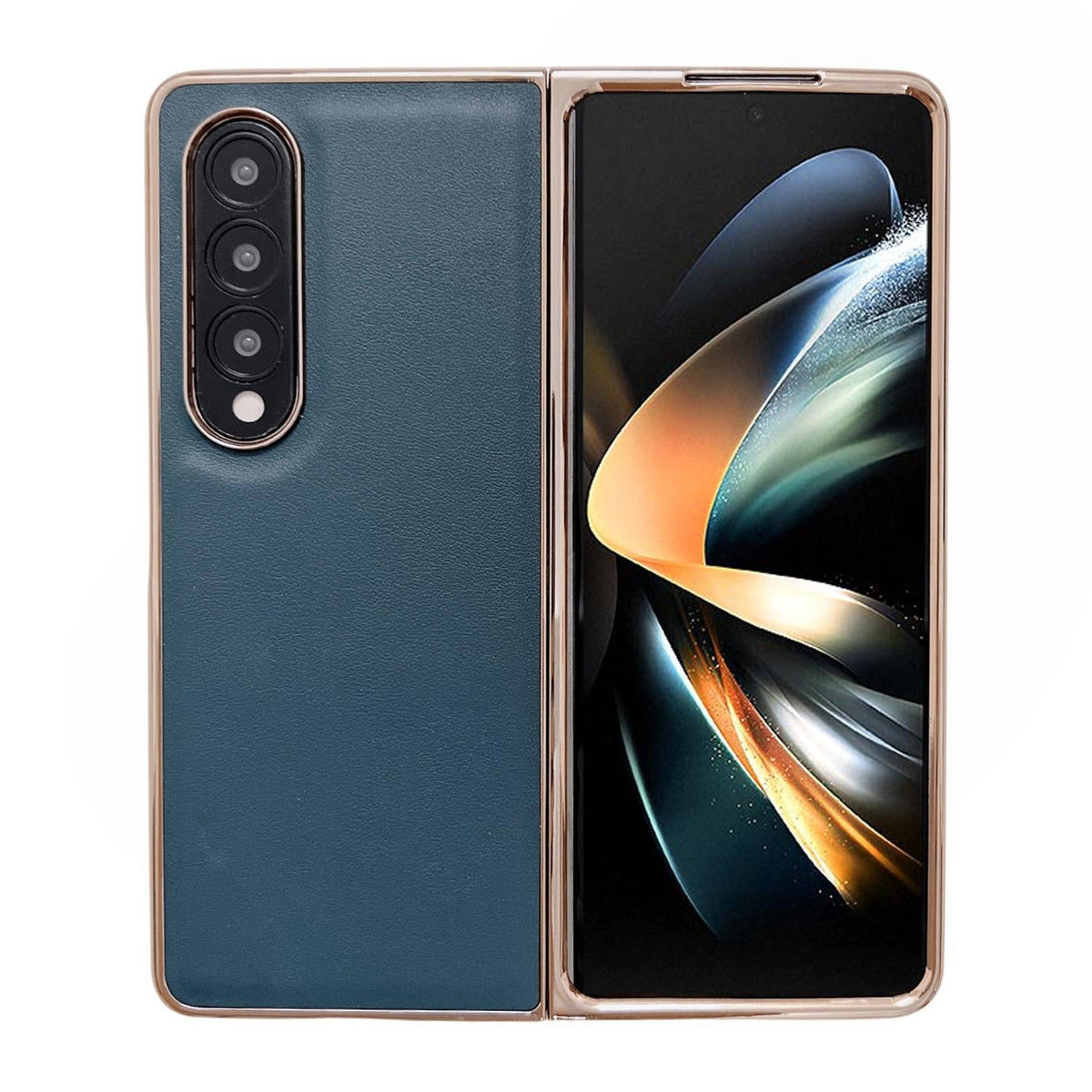 For Samsung Galaxy Z Fold4 5G Xiaoya Series Genuine Leather Plating Case - Blue