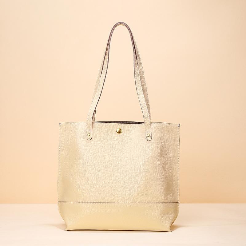Stylish Leather Tote For Women - Beige