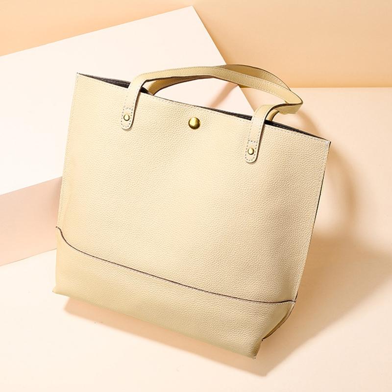 Stylish Leather Tote For Women - Beige
