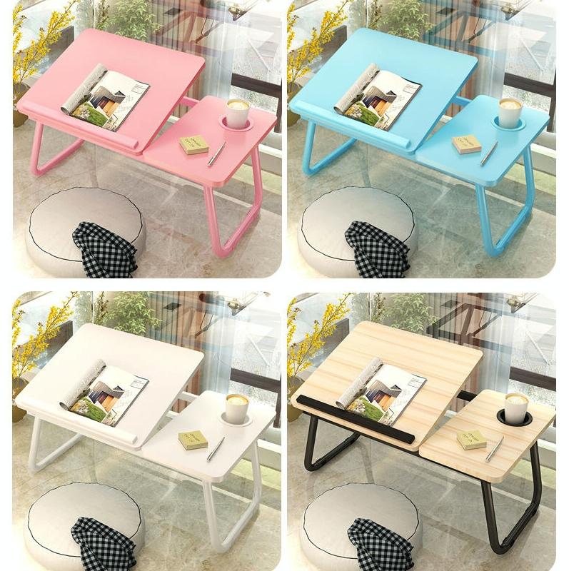 Adjustable Folding Laptop Desk with Cup Holder - Four-speed Lifting Table for Dorms - Sky Blue