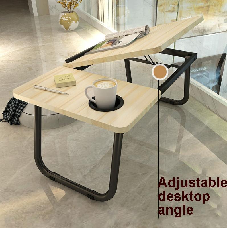 Adjustable Folding Laptop Desk with Cup Holder - Four-speed Lifting Table for Dorms - Sky Blue