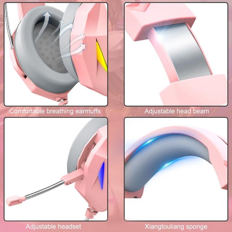 Wire-Controlled Gaming Headset With Mic Pink