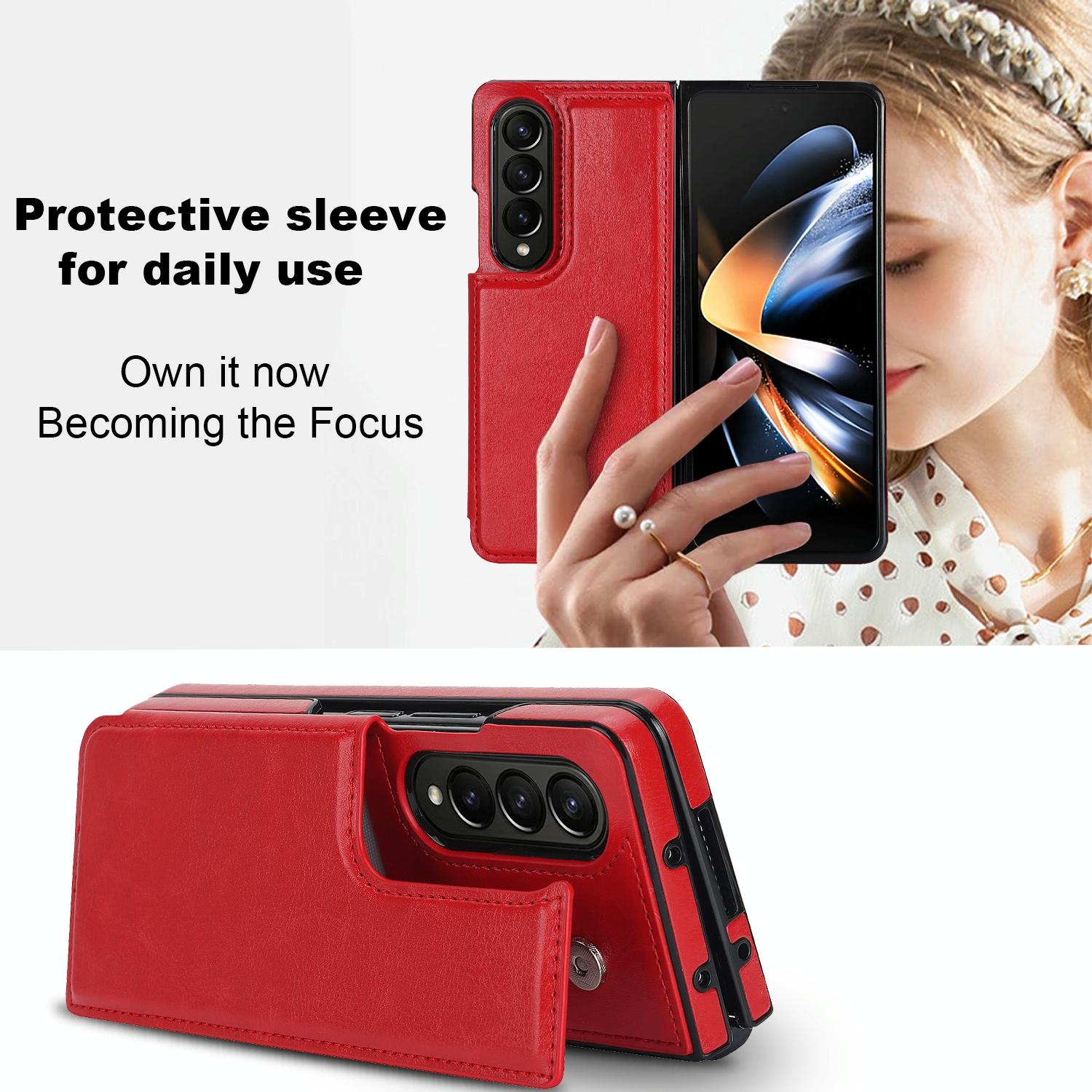 For Samsung Galaxy Z Fold4 5G Full Coverage Double Buckle Phone Case - Rose Gold