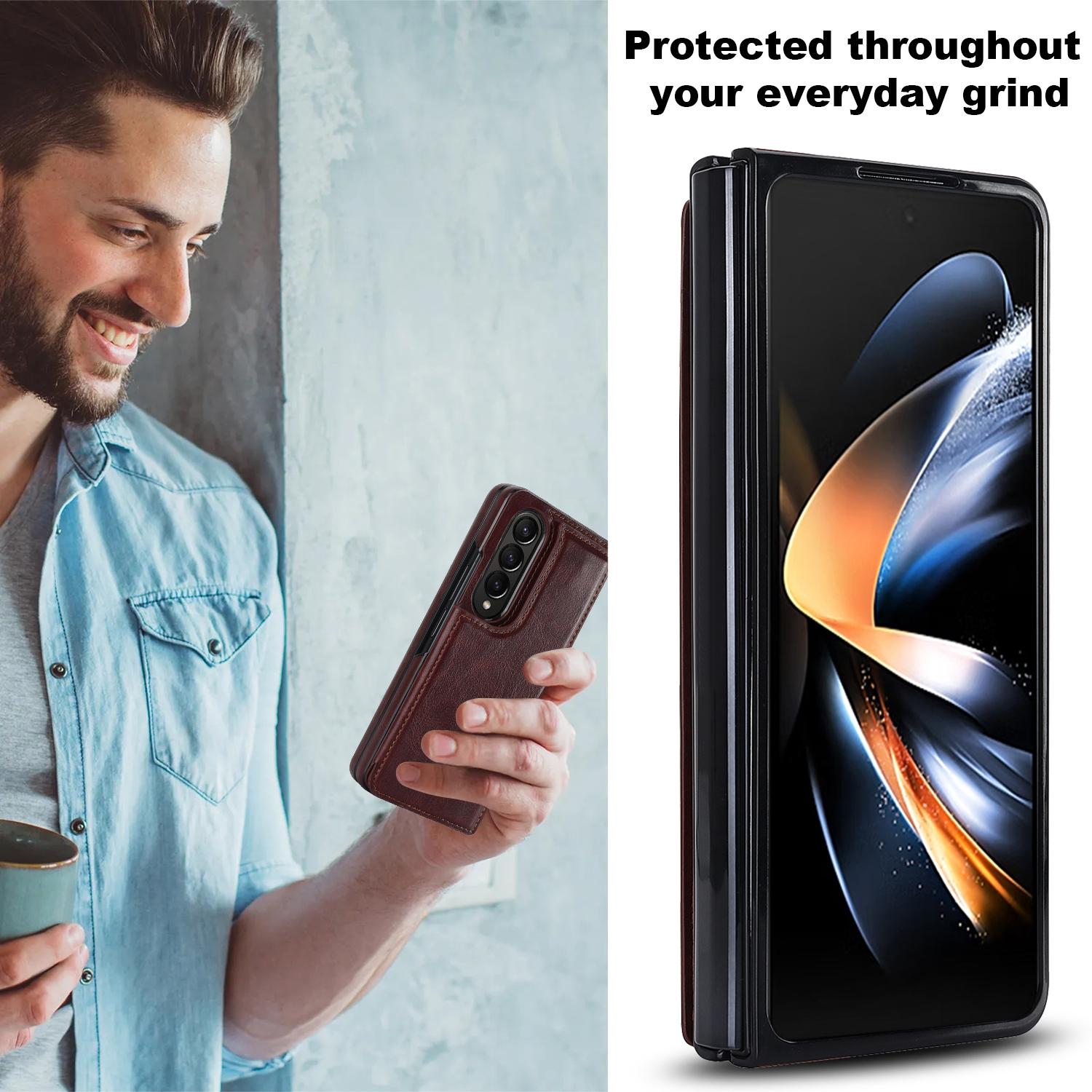 For Samsung Galaxy Z Fold4 5G Full Coverage Double Buckle Phone Case - Rose Gold