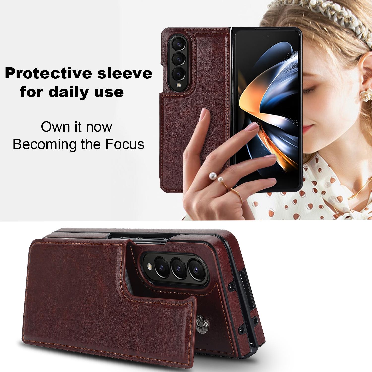 For Samsung Galaxy Z Fold4 5G Full Coverage Double Buckle Phone Case - Rose Gold