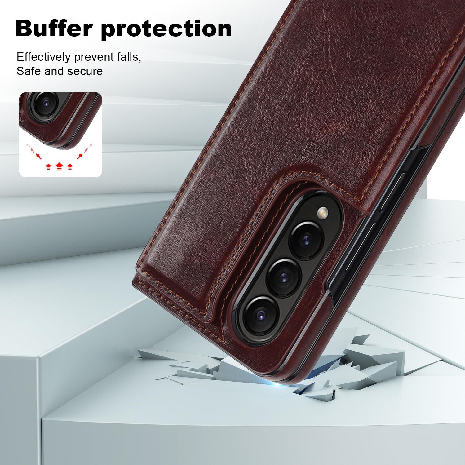 For Samsung Galaxy Z Fold4 5G Full Coverage Double Buckle Phone Case - Rose Gold