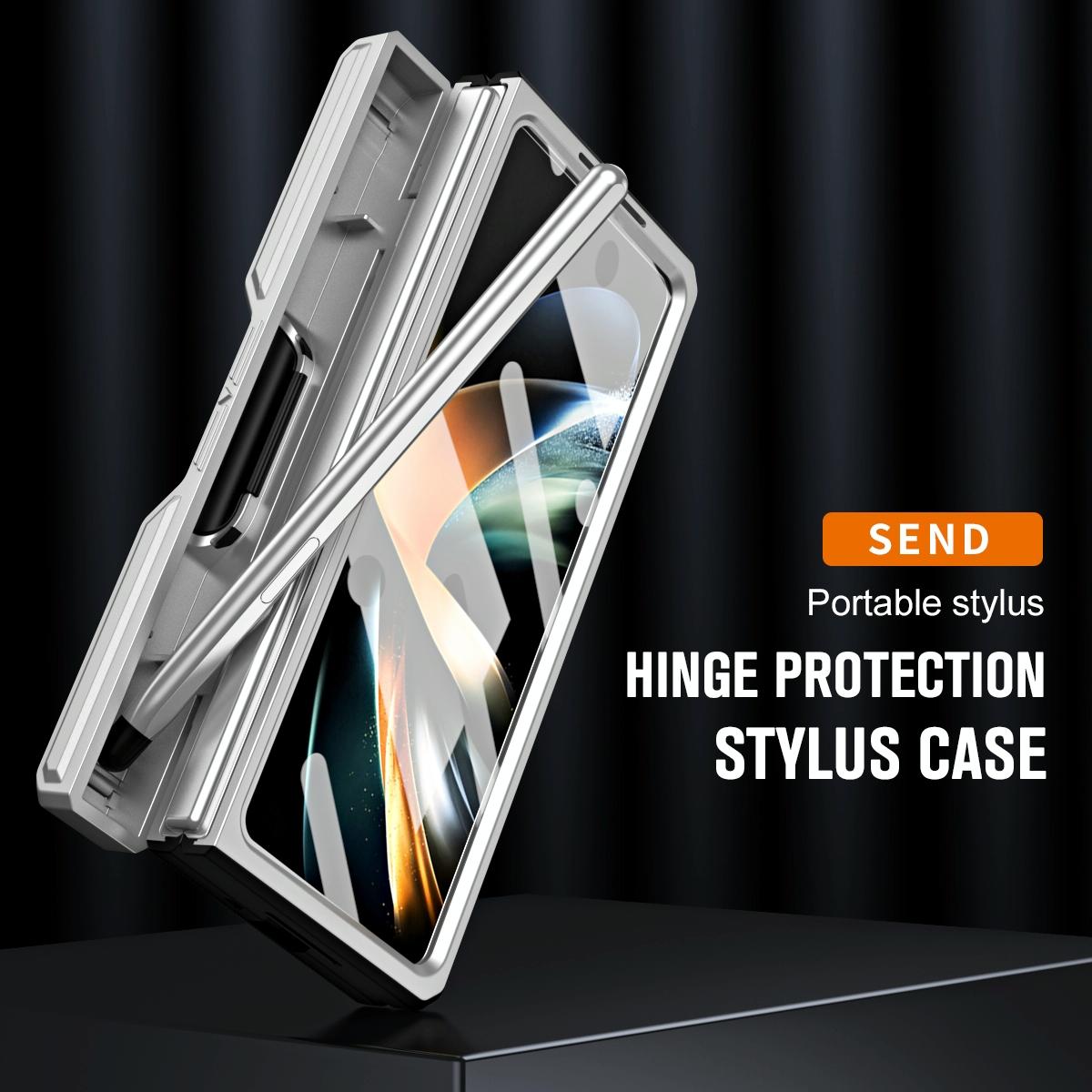 For Samsung Galaxy Z Fold4 5G Shockproof Tpu Pc Case With Pen - Silver