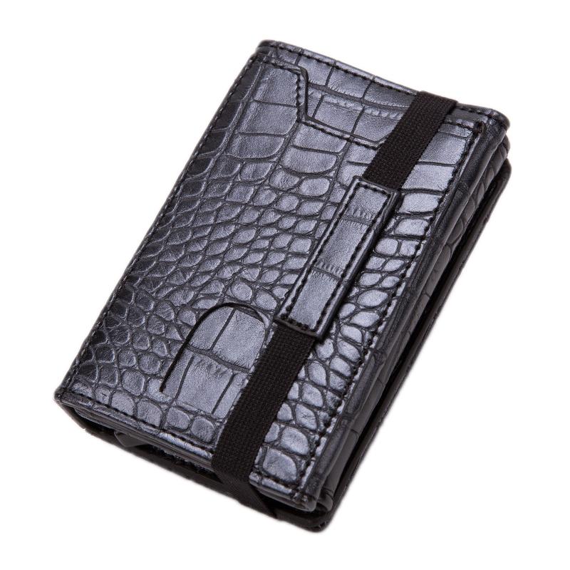 Rfid-Blocking Aluminum Card Holder - Secure &amp; Compact - Crocodile Black