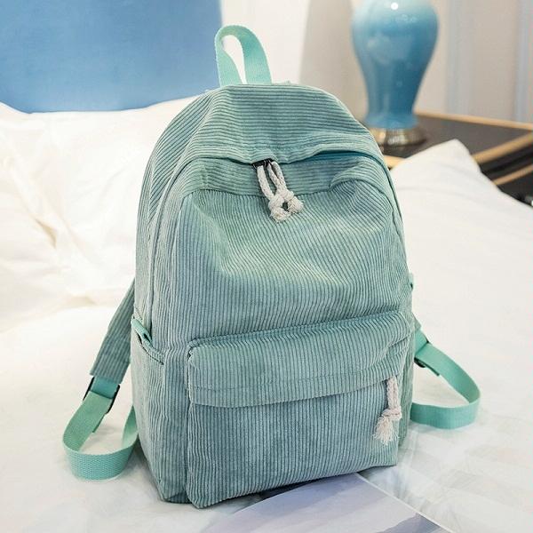 Girls&#39; and Women Corduroy Backpack - School - Light Green