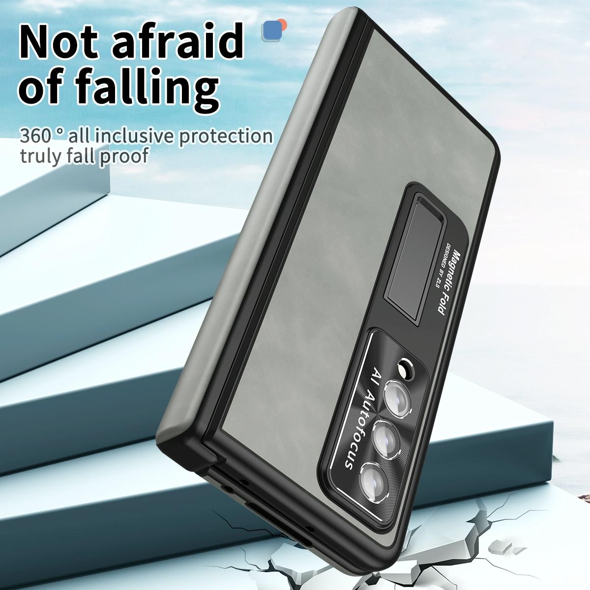 For Samsung Galaxy Z Fold4 5G Magnetic Phone Case - Napa Pattern - Wine Red