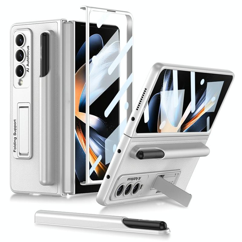 For Samsung Galaxy Z Fold4 5G Leather Case With Holder & Pen Slots - Thin & Shockproof - Dark Night Green