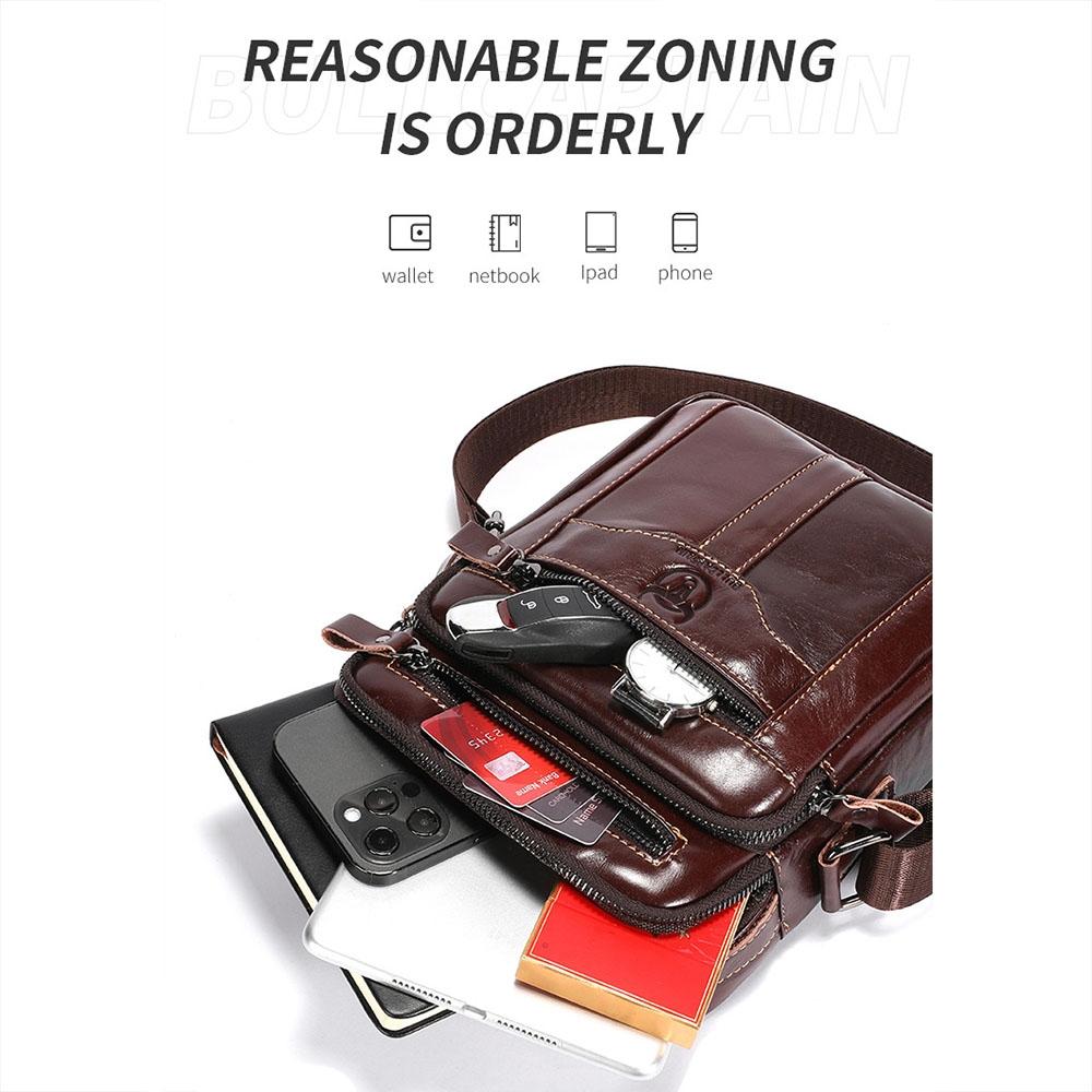 Large Capacity Retro Cowhide Crossbody Bag - Coffee