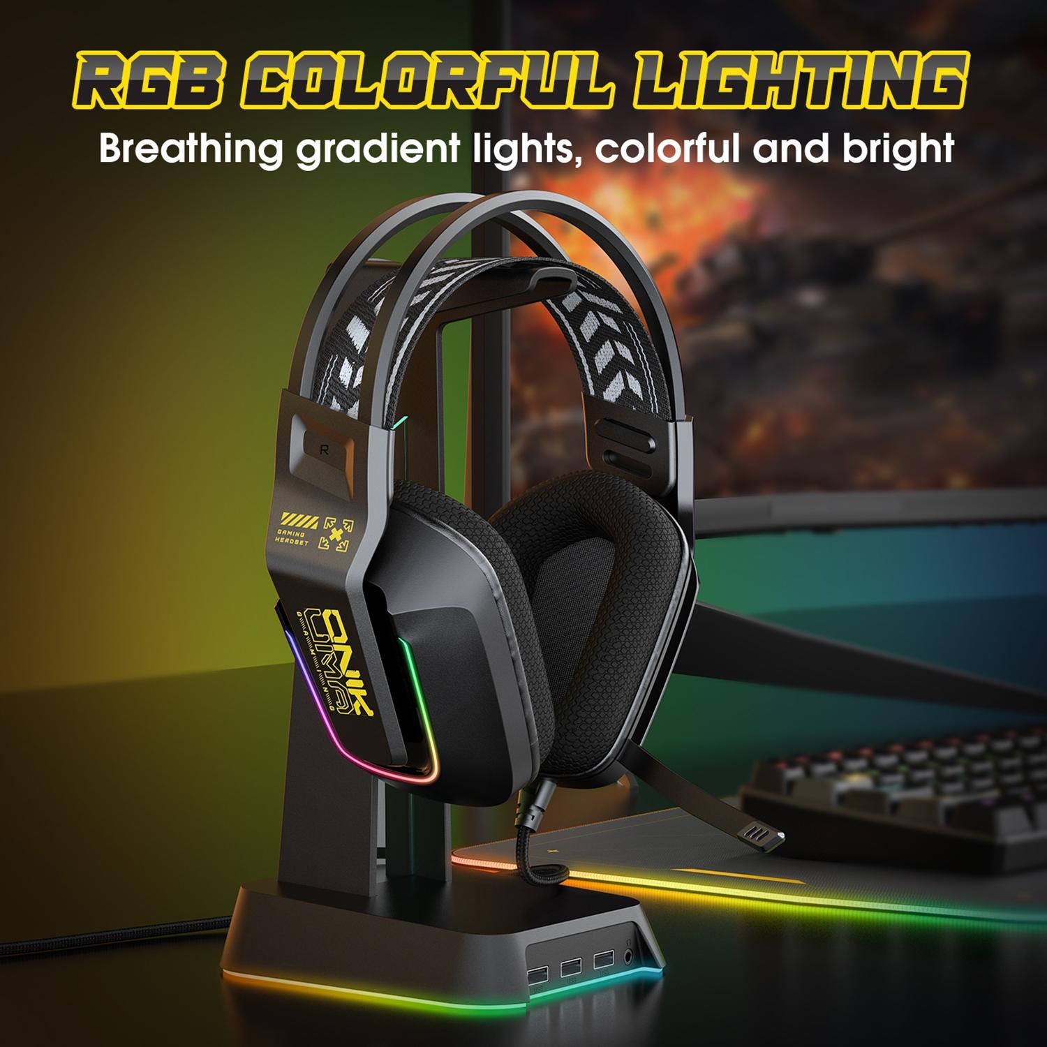 Rgb Gaming Headset With Microphone 2.2M Length - Pink