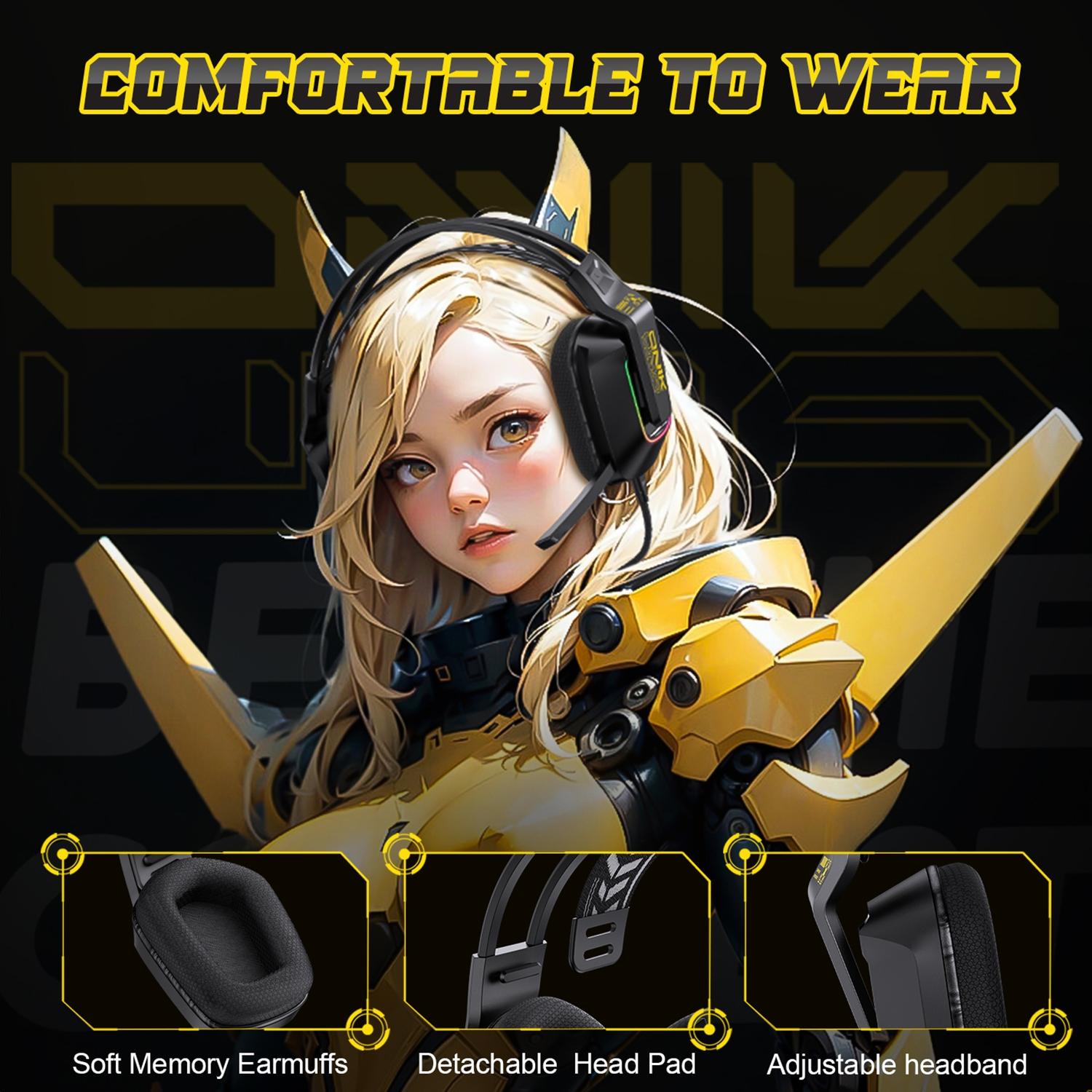 Rgb Gaming Headset With Microphone 2.2M Length - Pink