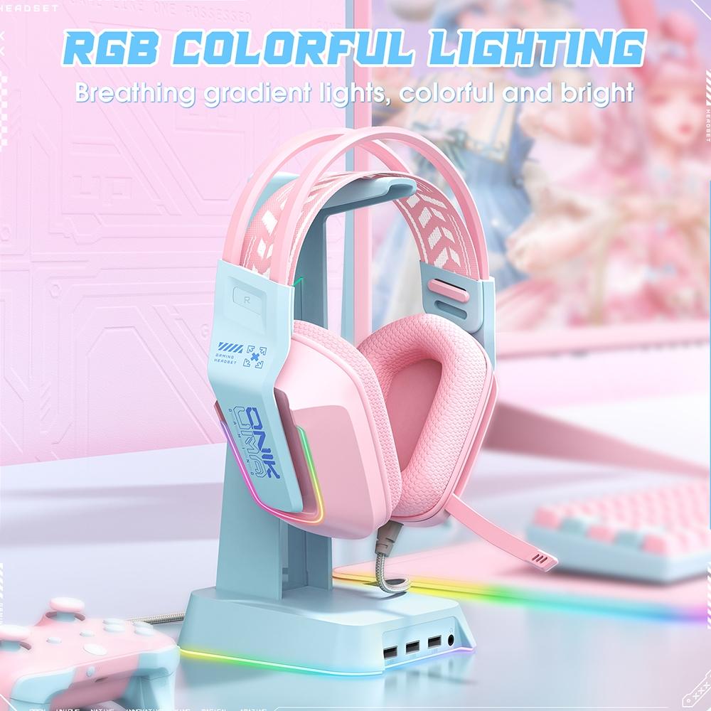 Rgb Gaming Headset With Microphone 2.2M Length - Pink