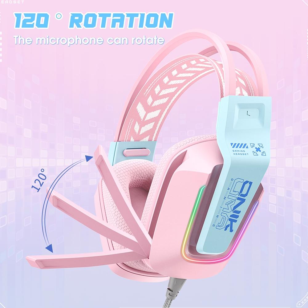 Rgb Gaming Headset With Microphone 2.2M Length - Pink