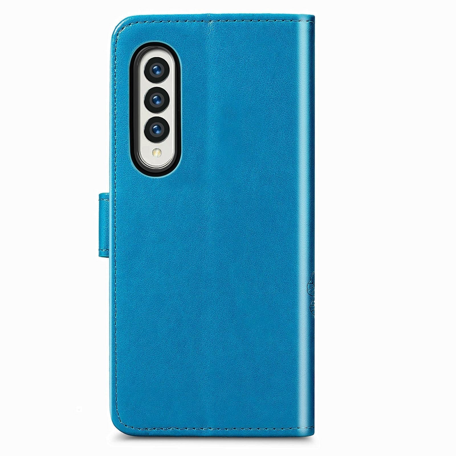 For Samsung Galaxy Z Fold4 5G Embossed Leather Phone Case With Four Leaf Clasp - Blue