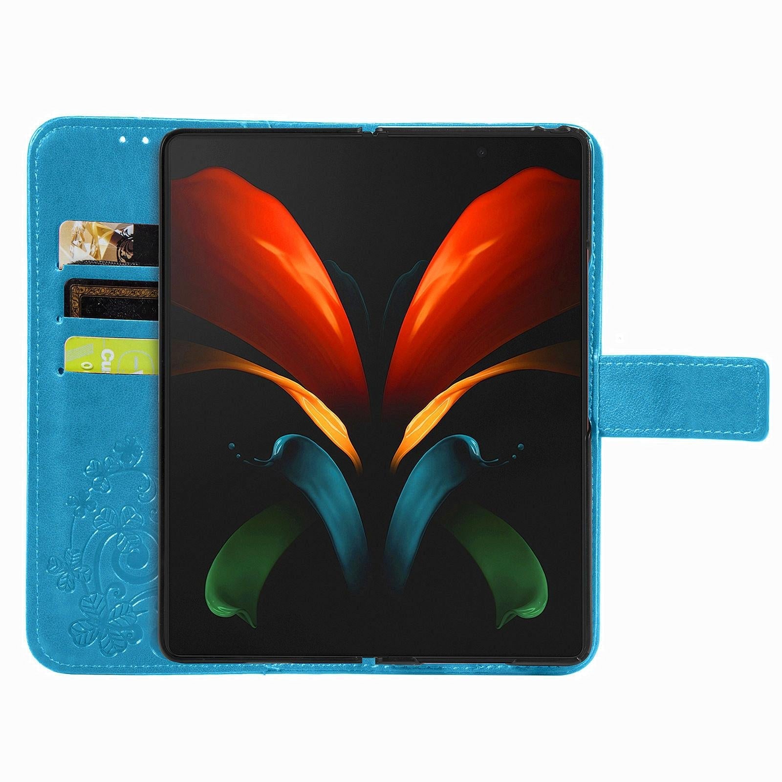 For Samsung Galaxy Z Fold4 5G Embossed Leather Phone Case With Four Leaf Clasp - Blue