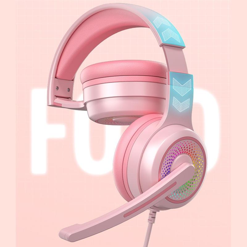 Led Bass Stereo Gaming Headset With Mic - Pink