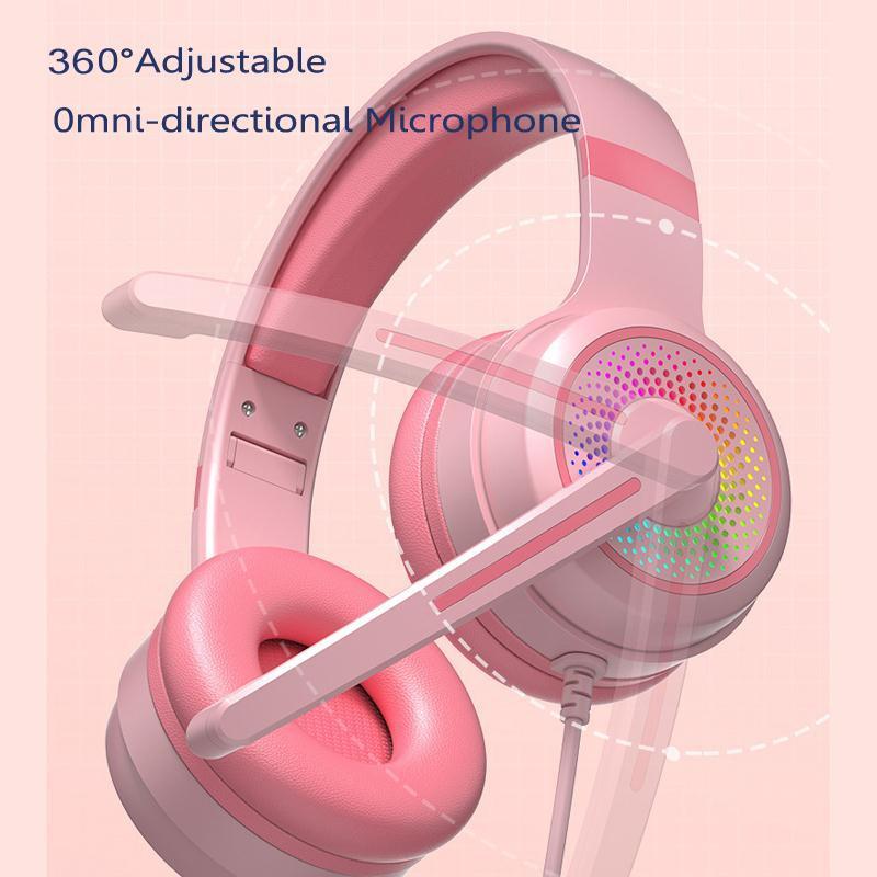 Led Bass Stereo Gaming Headset With Mic - Pink