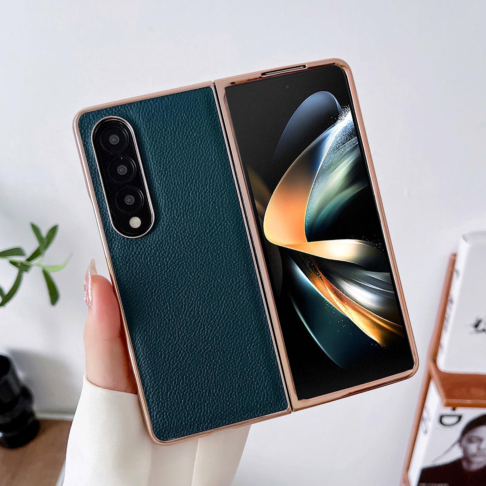 For Samsung Galaxy Z Fold4 5G Skyline Series Nano Electroplating Pu Case - Pink Gold