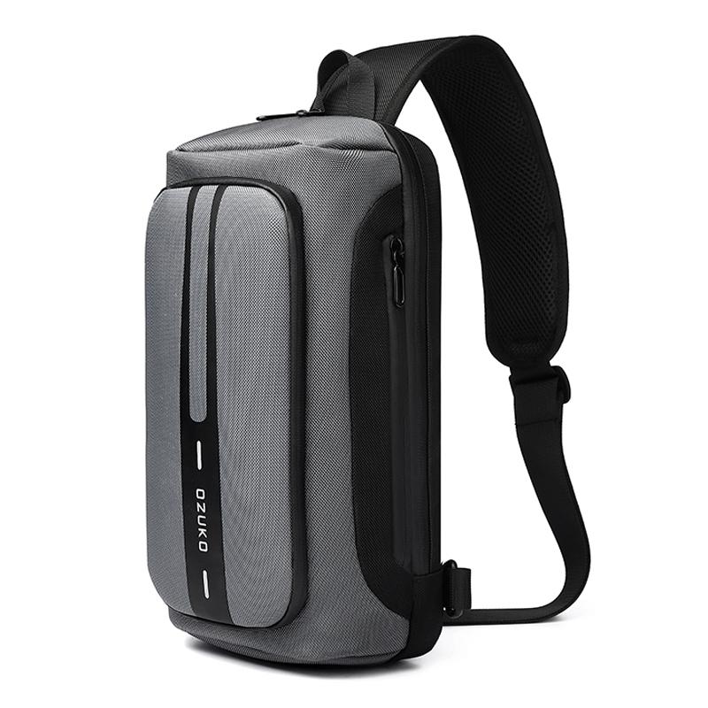 Waterproof Men Business Chest Bag With Usb Charging Port Anti Theft Shoulder Messenger Bag - Dark Grey