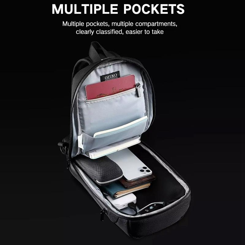 Waterproof Men Business Chest Bag With Usb Charging Port Anti Theft Shoulder Messenger Bag - Dark Grey