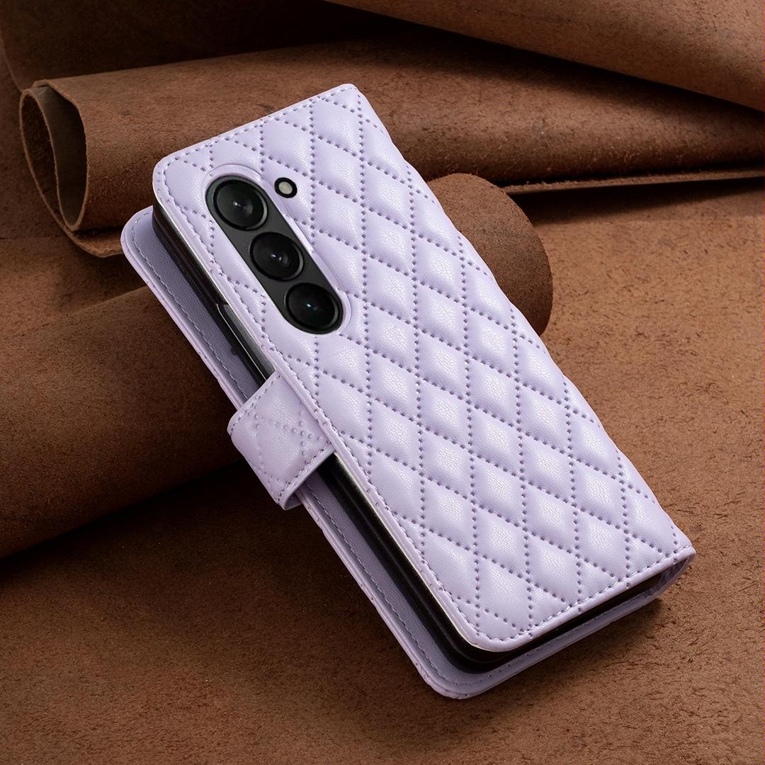 For Samsung Galaxy Z Fold4 5G Samsung Fold 4 Diamond Lattice Wallet Case - Sleek And Stylish - Pink