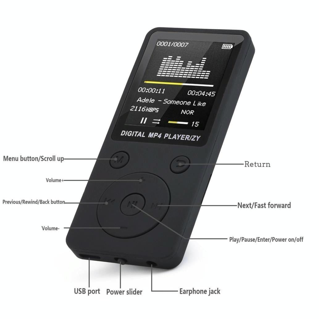 Portable Mp4 Music Player With Fm Radio & Recording Black - Pink No Memory