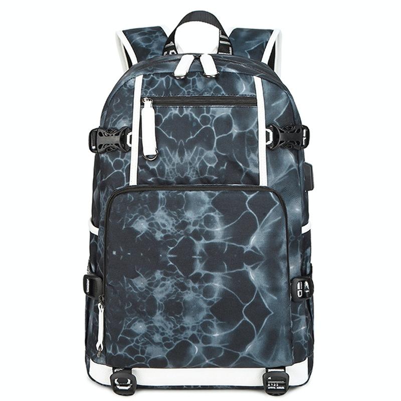 Student Waterproof Printed Backpack - Geometric Blue