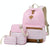 Printed Canvas Backpack Set - 3 Pieces - Navy Blue