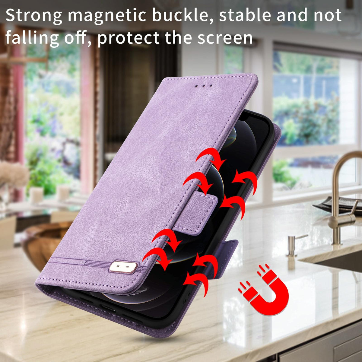 For Samsung Galaxy Z Fold4 5G Leather Flip Case With Magnetic Clasp - Purple