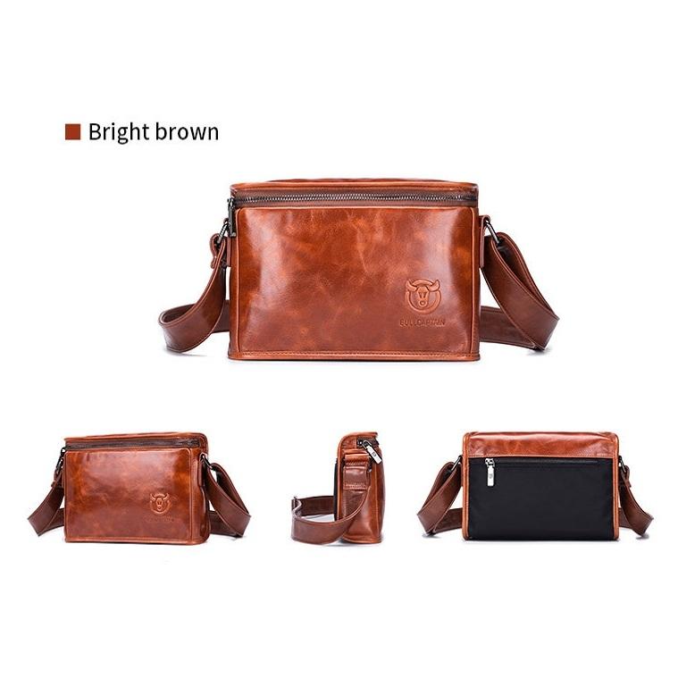 Men Brown Leather Shoulder Bag - Smog Blue