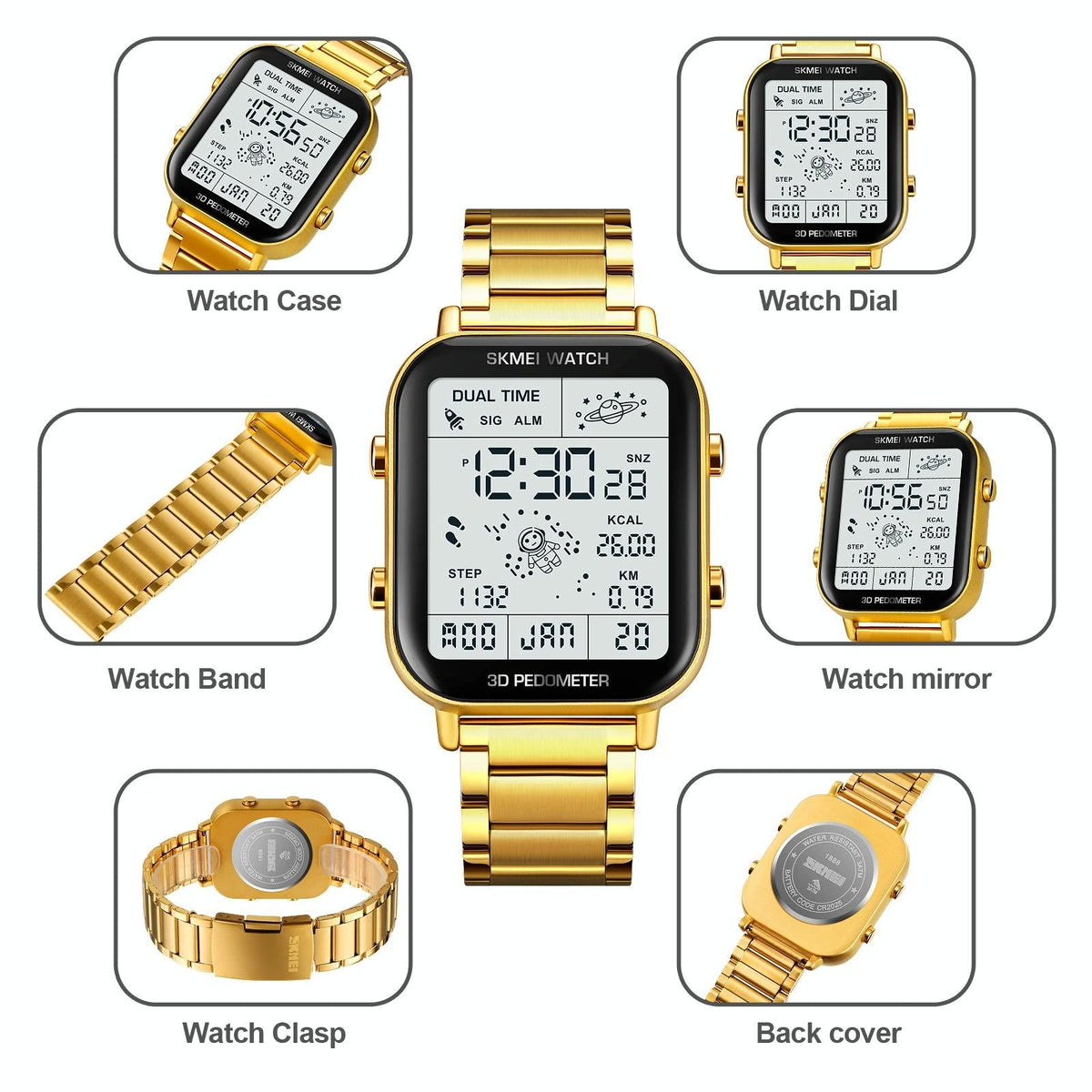 1888 Men Multifunctional Waterproof Digital Watch - Stainless Steel 30m - Silver