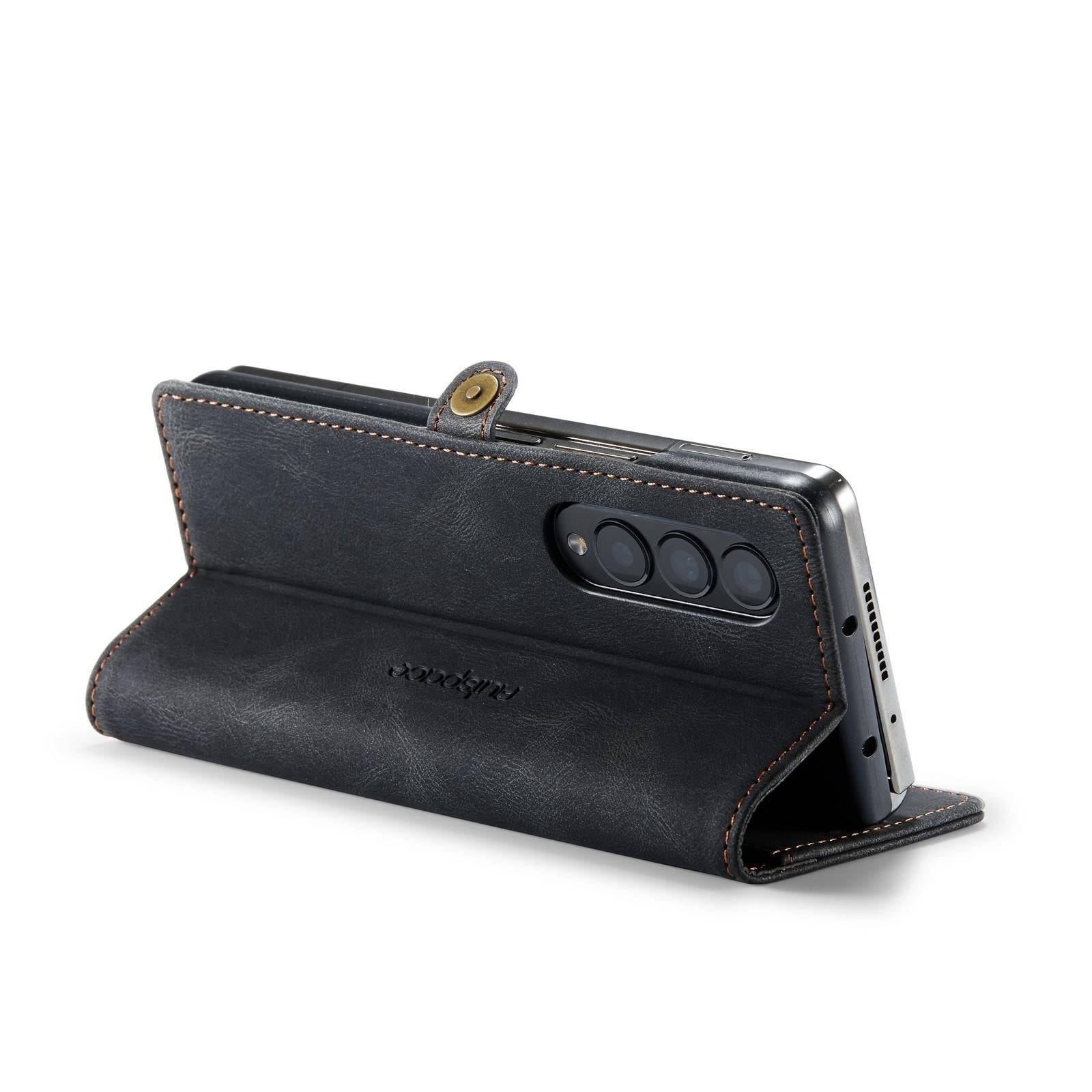 For Samsung Galaxy Z Fold4 5G Vintage Rfid Leather Phone Case - Coffee