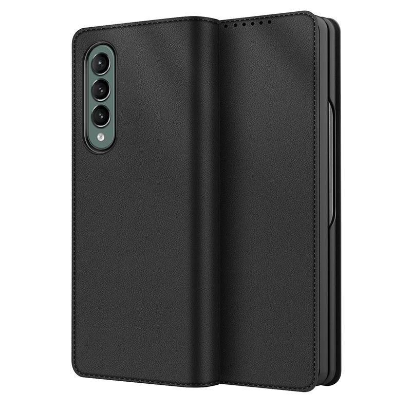For Samsung Galaxy Z Fold4 5G Foldable Leather Phone Case - Horizontal Flip - Plain Brown