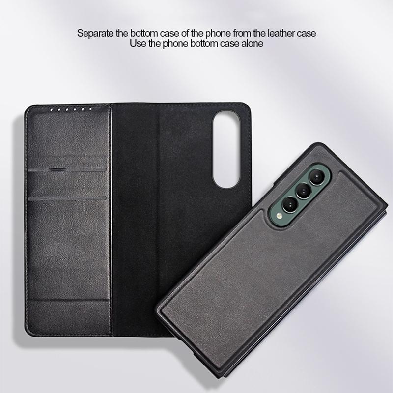 For Samsung Galaxy Z Fold4 5G Foldable Leather Phone Case - Horizontal Flip - Plain Brown