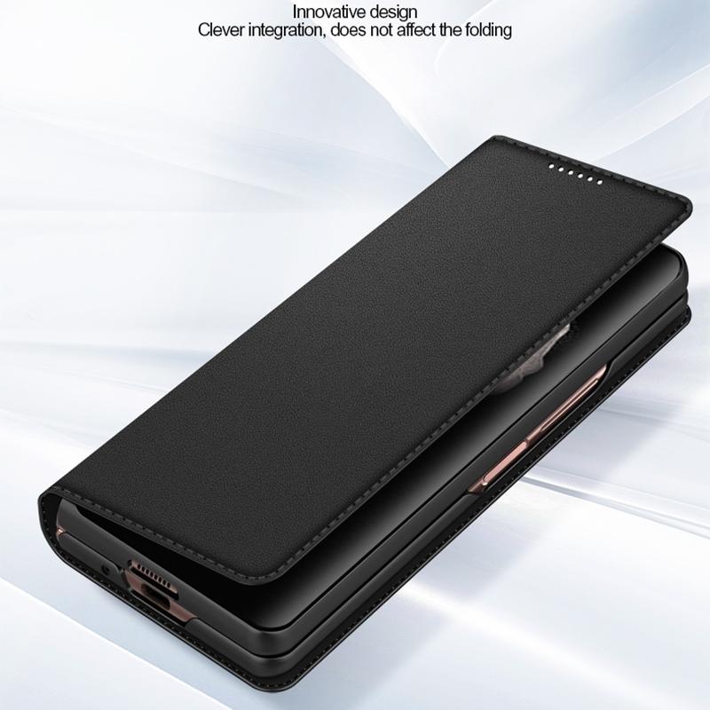 For Samsung Galaxy Z Fold4 5G Foldable Leather Phone Case - Horizontal Flip - Plain Brown