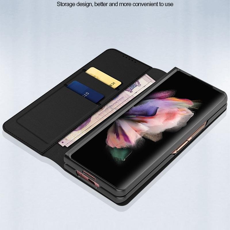 For Samsung Galaxy Z Fold4 5G Foldable Leather Phone Case - Horizontal Flip - Plain Brown