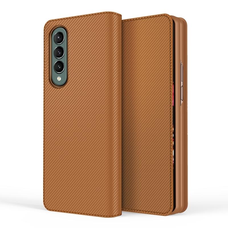 For Samsung Galaxy Z Fold4 5G Foldable Leather Phone Case - Horizontal Flip - Plain Brown