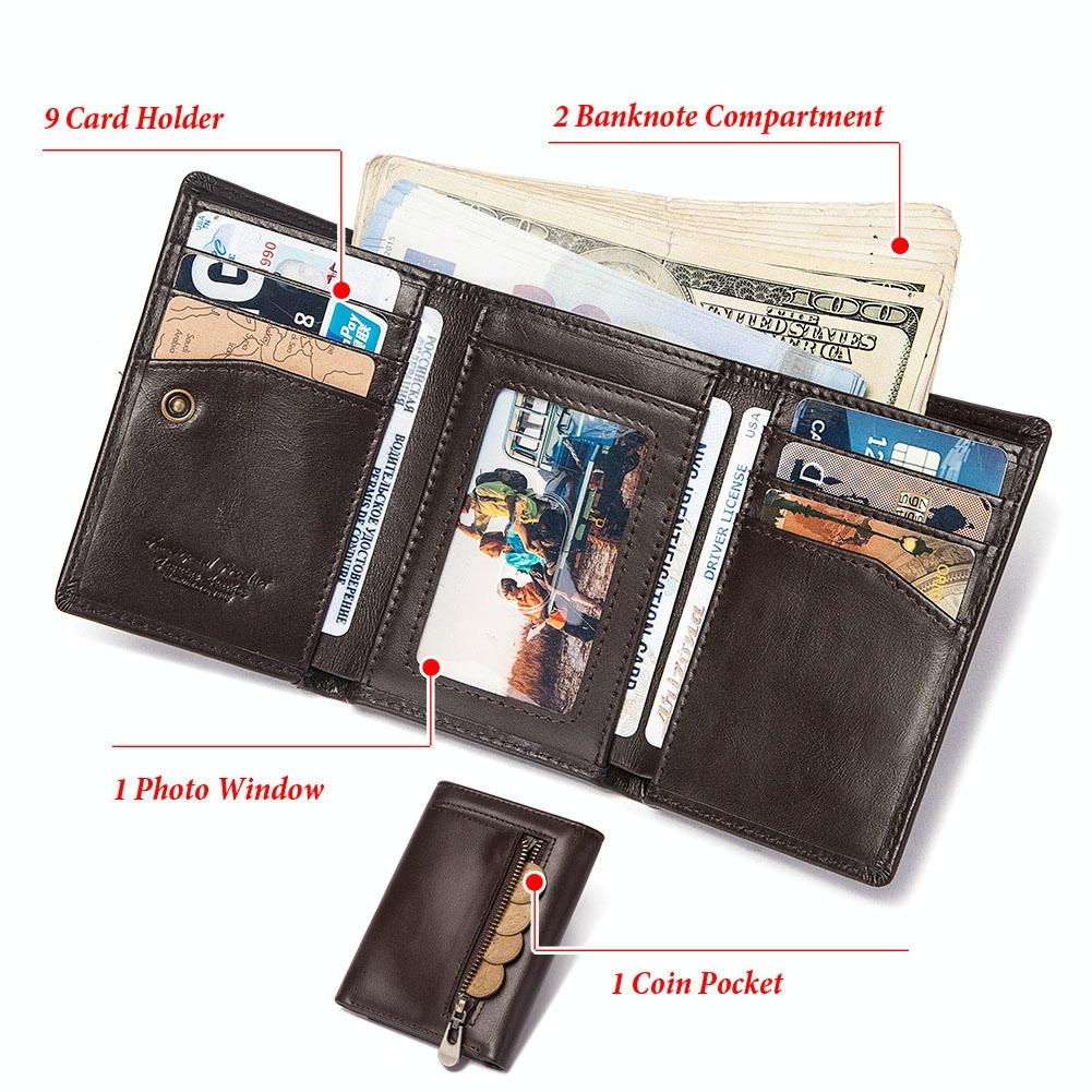 Rfid-blocking Leather Men Wallet with Multi-card Slots and Zipper Coin Pocket - Brown