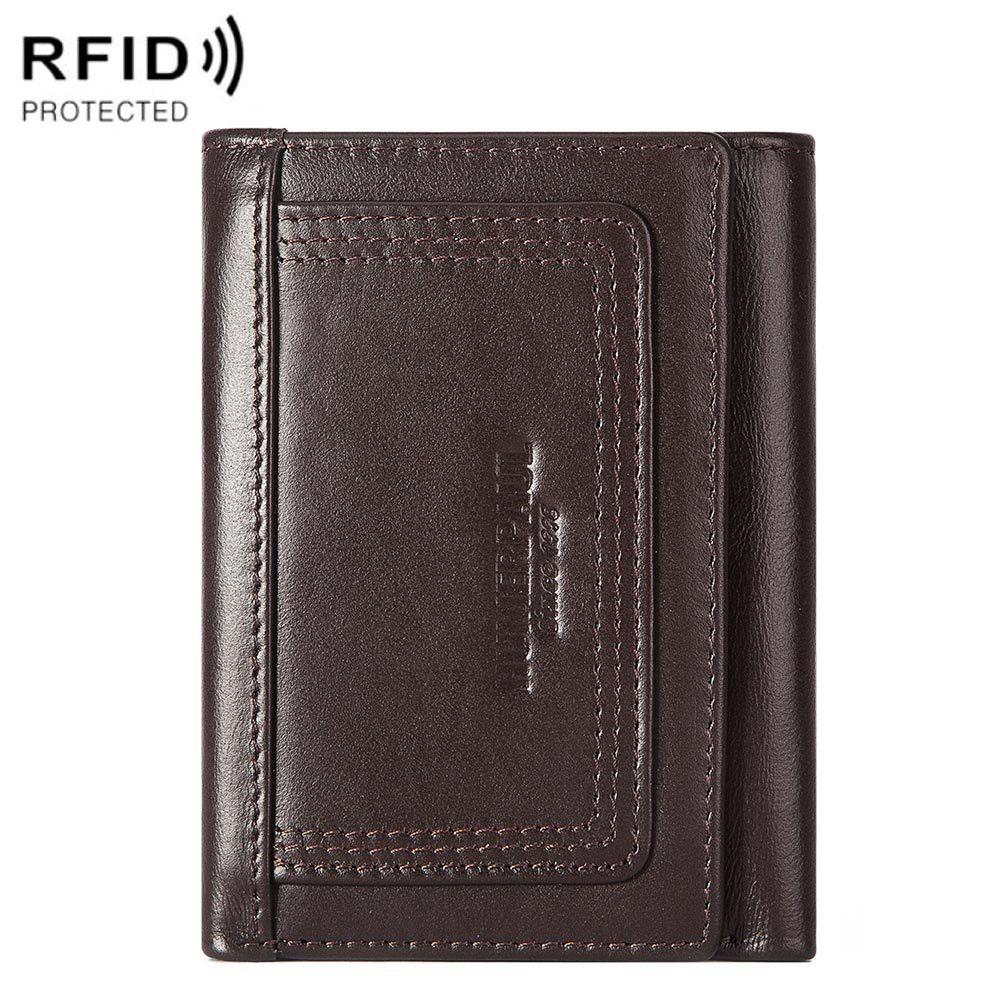 Rfid-blocking Leather Men Wallet with Multi-card Slots and Zipper Coin Pocket - Brown
