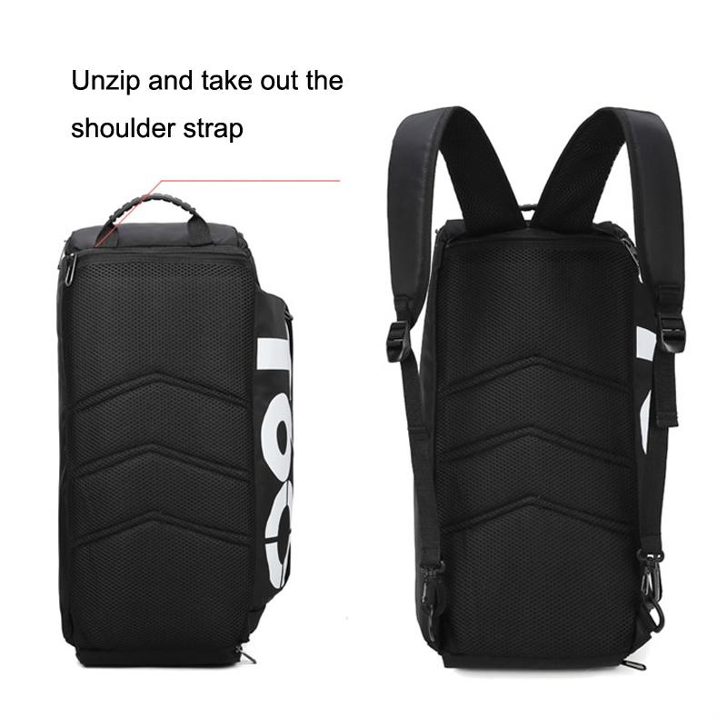 Waterproof Fitness Backpack For Swimming And Travel - Simple Black Bottom Blue Word