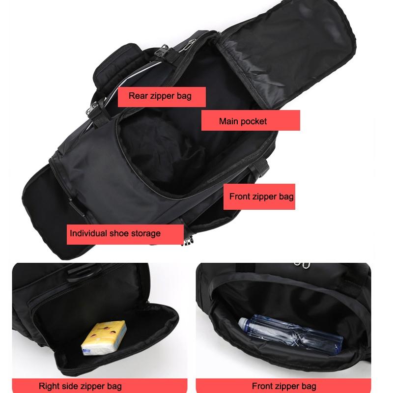 Waterproof Fitness Backpack For Swimming And Travel - Simple Black Bottom Blue Word