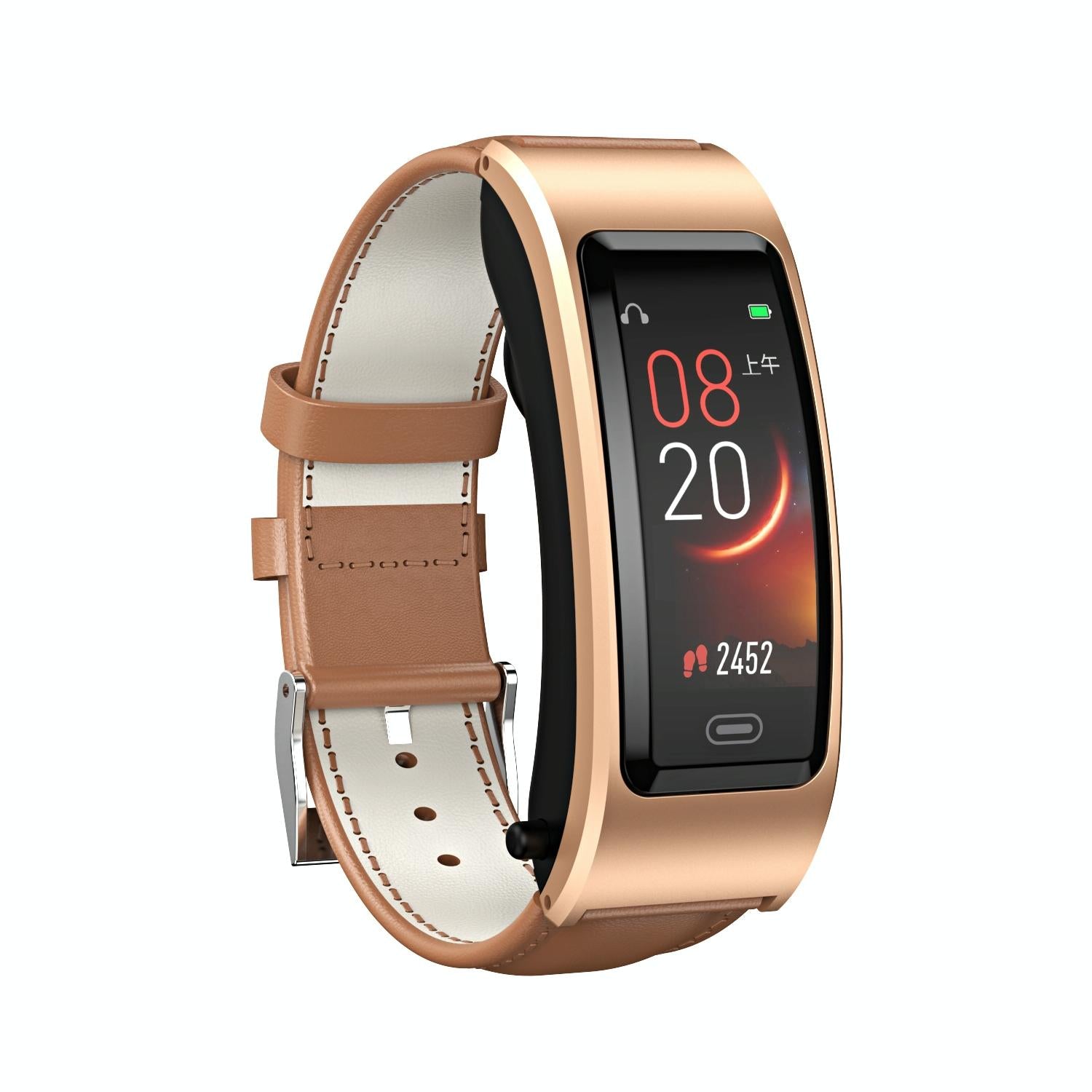 Bluetooth Sleep Heart Monitor Bracelet - B7 - Black + Black Leather Belt