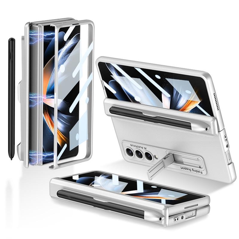 For Samsung Galaxy Z Fold4 5G Foldable Magnetic Flip Case With Holder &amp; Pen Slot - Gkk - Silver